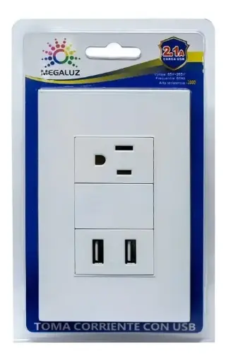 [4895174133021] (2C2UB)TOMA CORRIENTE CON USB MEGALUZ
